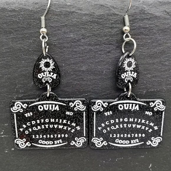 #23 Ouija Board Design Drop & Dangle Earrings - Acrylic Gothic Horror Scary - Picture 1 of 2